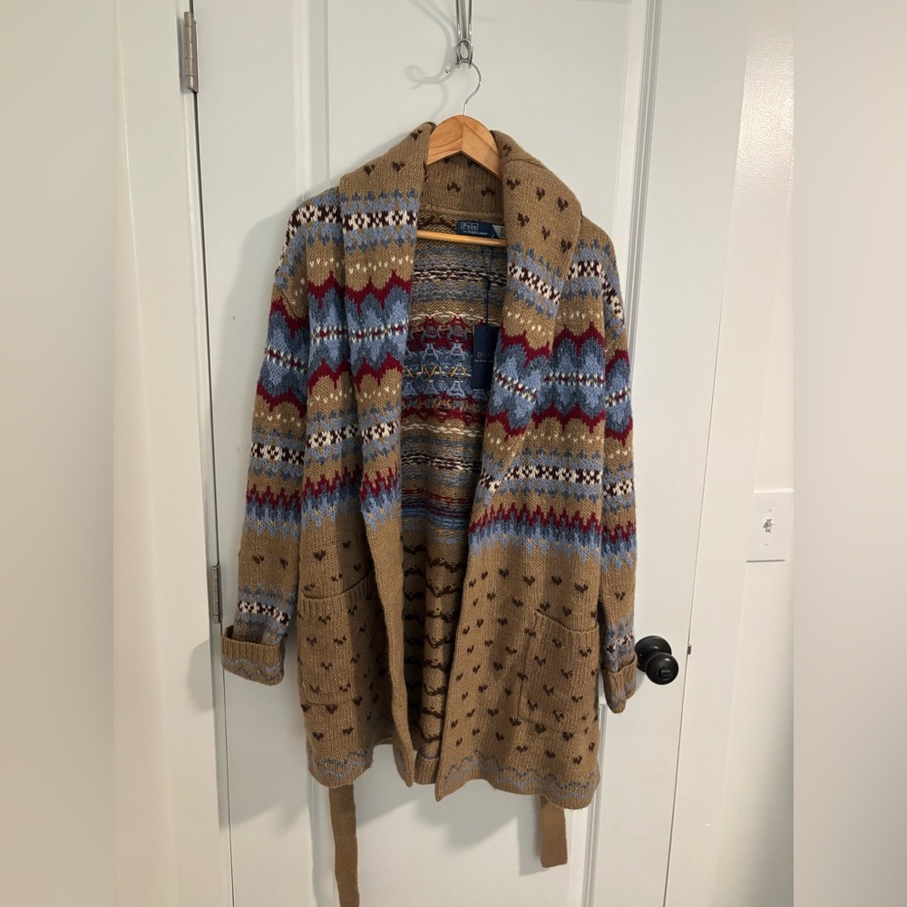 NWT RALPH LAUREN Polo Pattern Knit Cardigan Sweater Wool Alpaca Jacquard Size XS - Picture 8 of 15